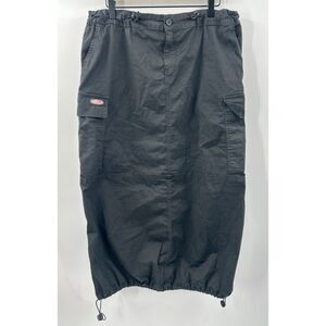 Minga London Faded Black Parachute Midi Skirt Size Large Drawstring Cargo Y2K